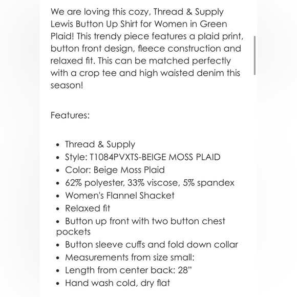 THREAD AND SUPPLY Green Plaid Shirt, Size Medium - Picture 6 of 12